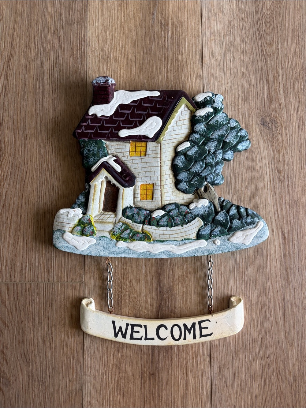 Welcome Cottage Wall Plaque - Cream, Green, Brown
